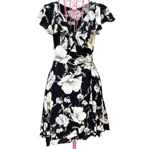 Free People Floral Wrap Dress Women’s Small Black Cream